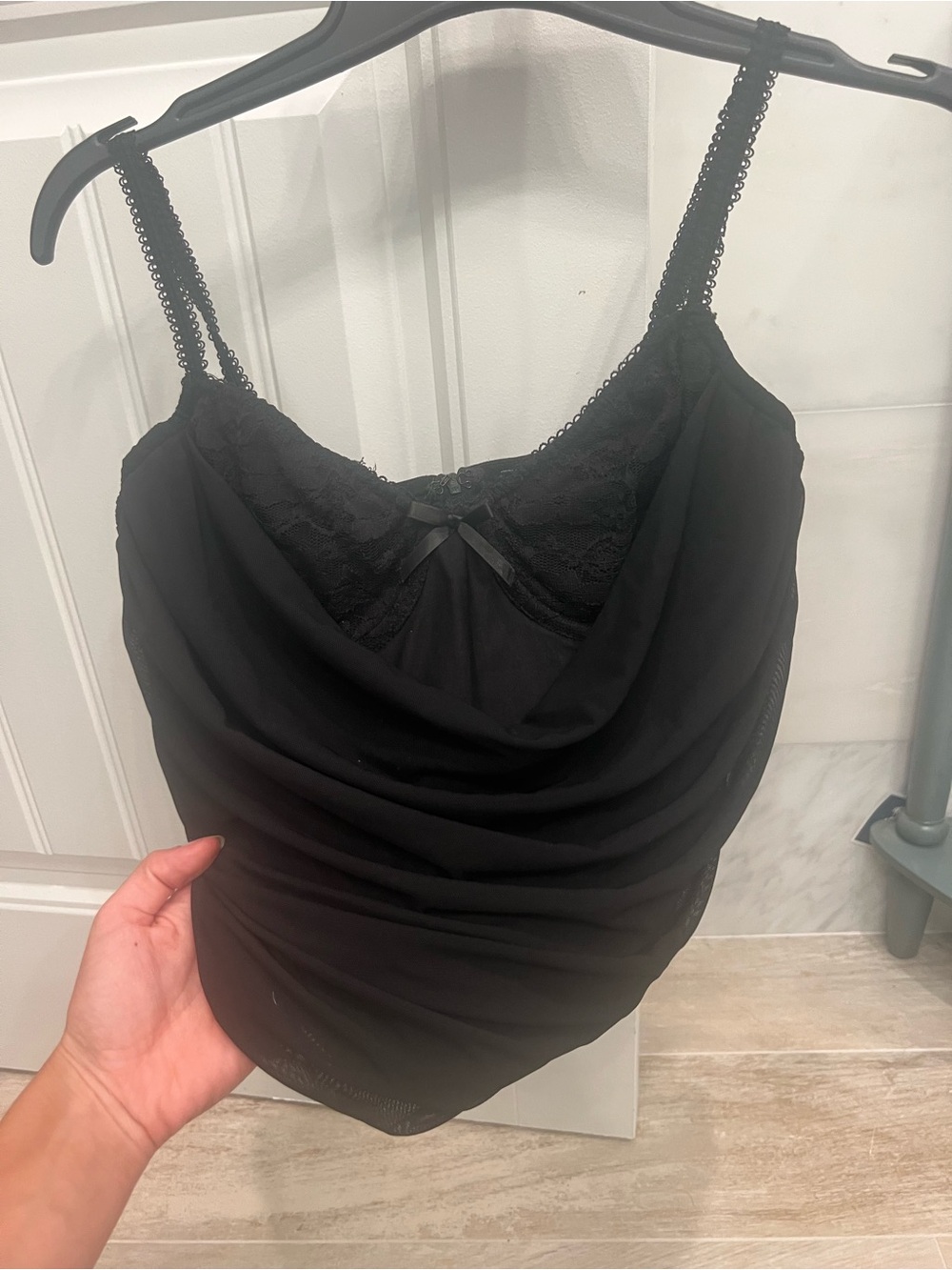 Windsor Black Lace Trim Cowl Neck Corset Top